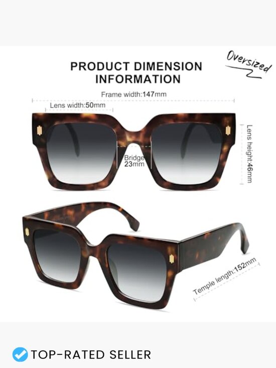 Vintage Oversized Square Sunglasses Retro UV Protection for Women
